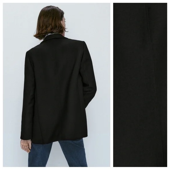 NWT. Massimo Dutti Black 100% Wool Micro-Textured Open Blazer. Size 2, 4. - Picture 5 of 15